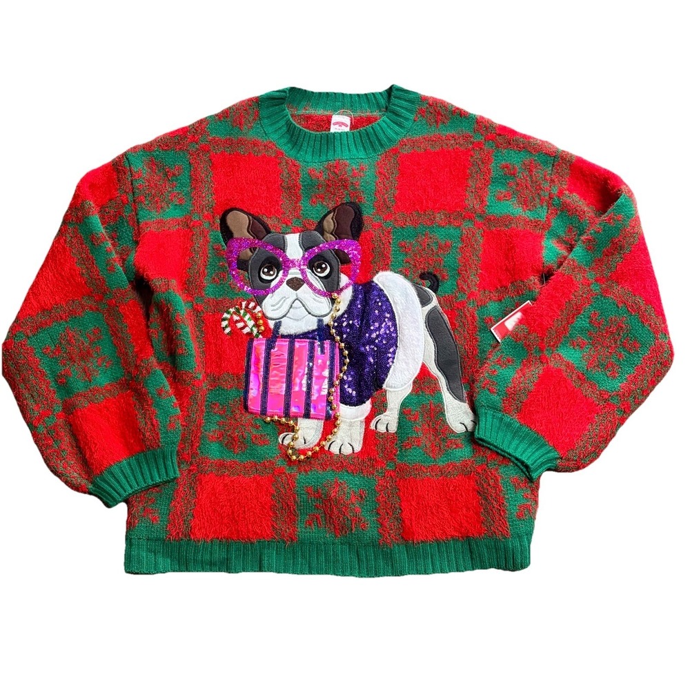 Vintage Ugly Christmas Sweater Funny Cute Unisex Boxer Dog Size 8/10